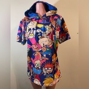 Nickelodeon Colorful Rugrats & friends Hoodie short sleeve Sweatshirt‎ large
